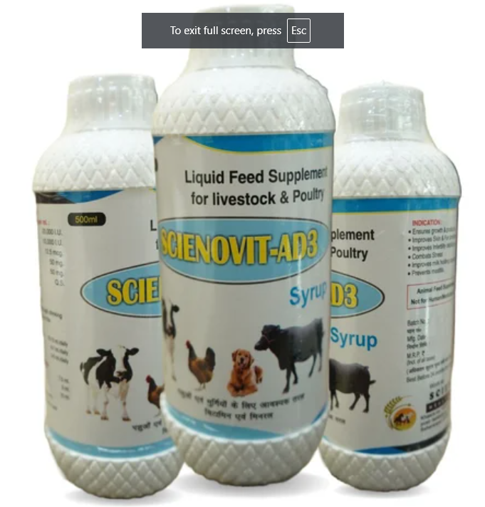 200ml Scienovit-AD3 Livestock Poultry Liquid Feed Supplement, Packaging Type: Bottle, Packaging Size: 500ml