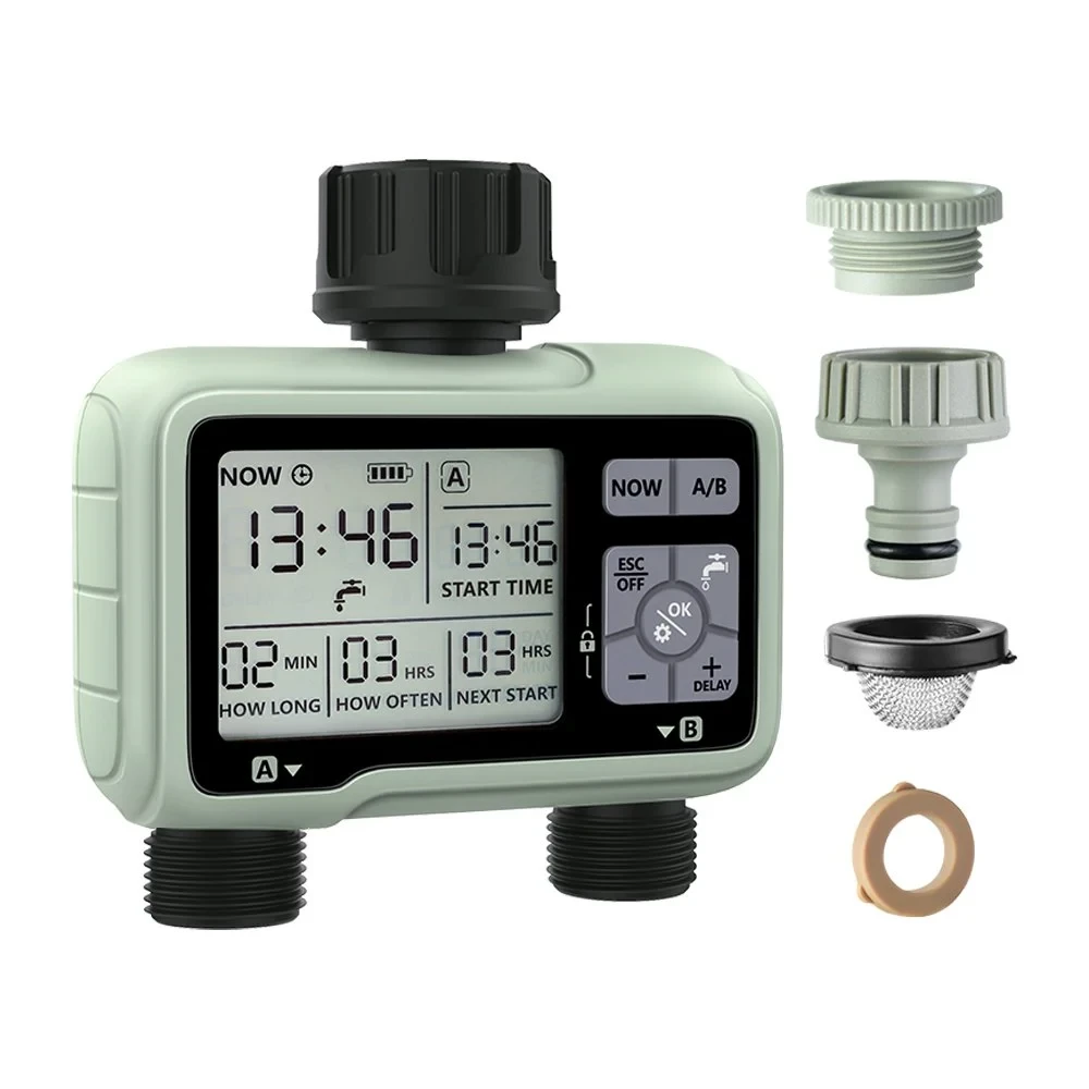 Drip Irrigation Timer for Garden Farm, Fully Automatic Adapters Batteries Included Child Lock